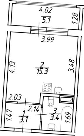 Планировка — Аквилон ZALIVE, Студия, 22 м²