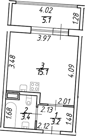 Планировка — Аквилон ZALIVE, Студия, 22 м²