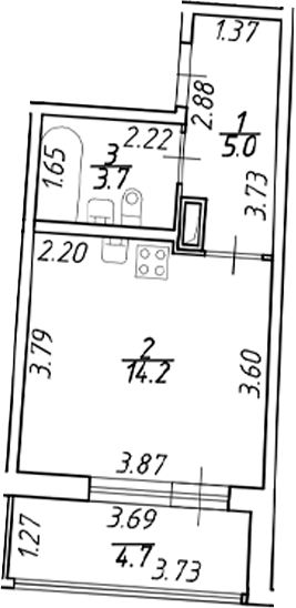 Планировка — Аквилон ZALIVE, Студия, 23 м²