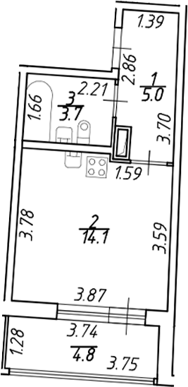 Планировка — Аквилон ZALIVE, Студия, 23 м²