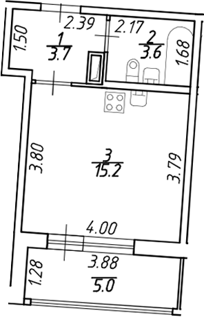Планировка — Аквилон ZALIVE, Студия, 23 м²