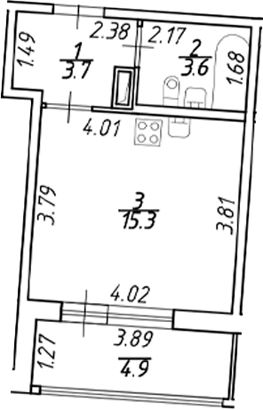 Планировка — Аквилон ZALIVE, Студия, 23 м²