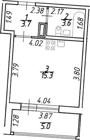 Планировка — Аквилон ZALIVE, Студия, 23 м²