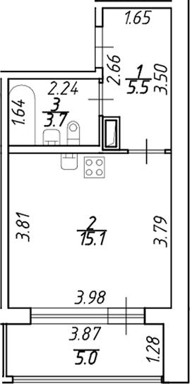Планировка — Аквилон ZALIVE, Студия, 24 м²