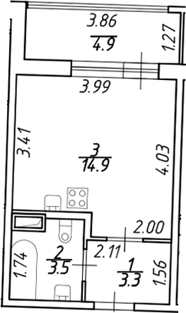 Планировка — Аквилон ZALIVE, Студия, 22 м²