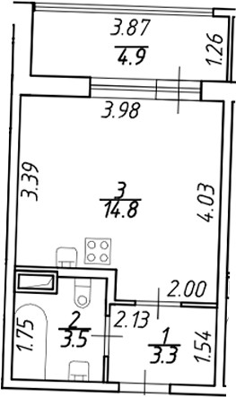 Планировка — Аквилон ZALIVE, Студия, 22 м²