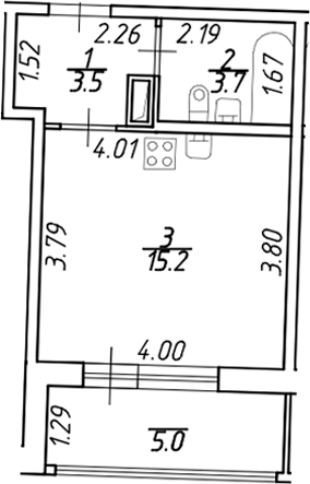 Планировка — Аквилон ZALIVE, Студия, 22 м²