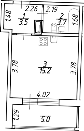 Планировка — Аквилон ZALIVE, Студия, 22 м²