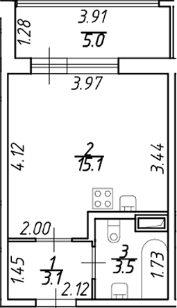 Планировка — Аквилон ZALIVE, Студия, 22 м²