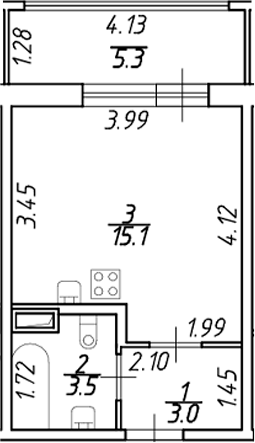 Планировка — Аквилон ZALIVE, Студия, 22 м²