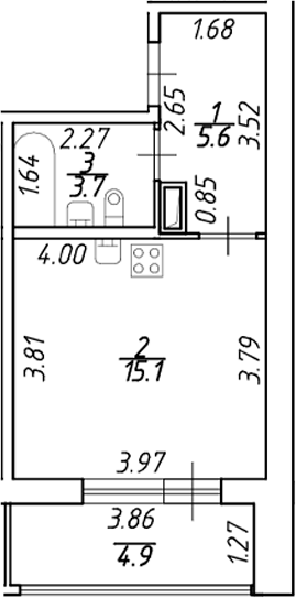 Планировка — Аквилон ZALIVE, Студия, 24 м²