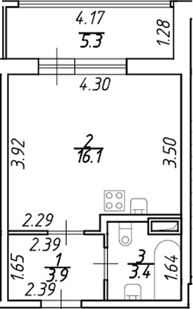 Планировка — Аквилон ZALIVE, Студия, 23 м²