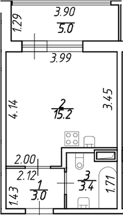 Планировка — Аквилон ZALIVE, Студия, 22 м²