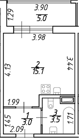 Планировка — Аквилон ZALIVE, Студия, 22 м²