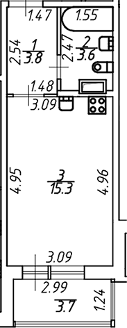 Планировка — Аквилон ZALIVE, Студия, 23 м²
