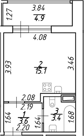 Планировка — Аквилон ZALIVE, Студия, 22 м²