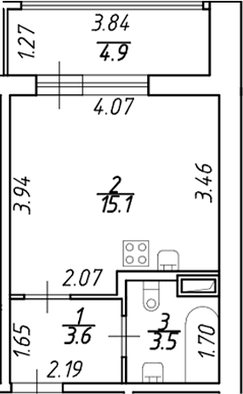 Планировка — Аквилон ZALIVE, Студия, 22 м²