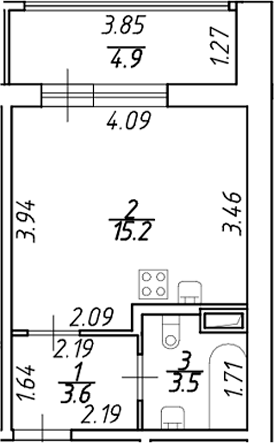 Планировка — Аквилон ZALIVE, Студия, 22 м²