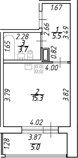 Планировка — Аквилон ZALIVE, Студия, 25 м²