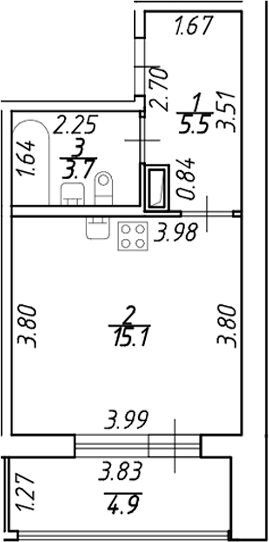 Планировка — Аквилон ZALIVE, Студия, 24 м²