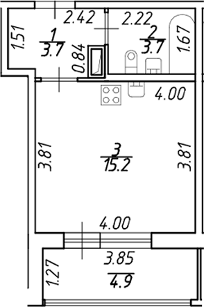Планировка — Аквилон ZALIVE, Студия, 23 м²