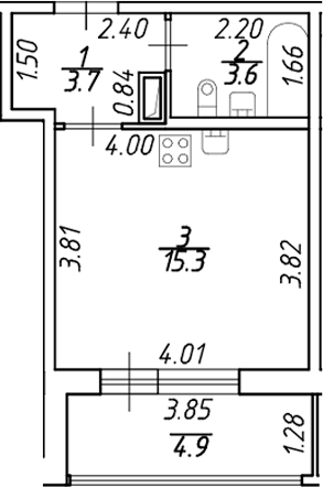 Планировка — Аквилон ZALIVE, Студия, 23 м²