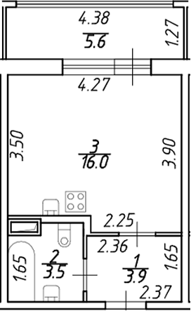 Планировка — Аквилон ZALIVE, Студия, 23 м²