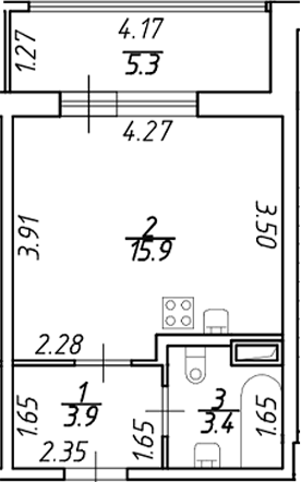 Планировка — Аквилон ZALIVE, Студия, 23 м²