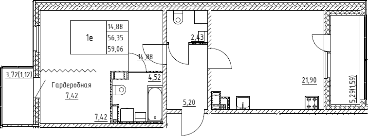 Планировка — Янила Драйв, 2-комн., 58 м²