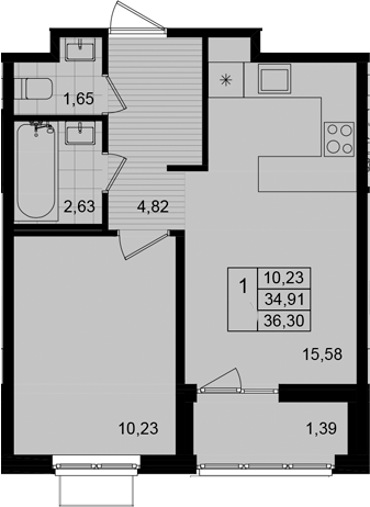 Планировка — Этала, 2-комн., 35 м²