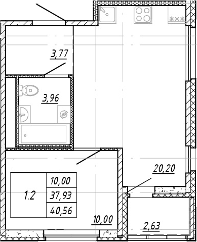 Планировка — Мурино Space, 2-комн., 38 м²
