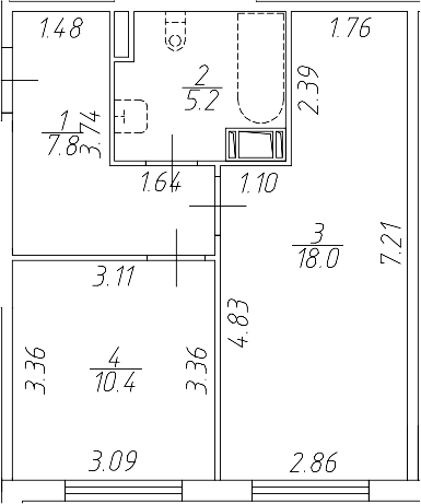 Планировка — Апарт-отель Начало, 2-комн., 41 м²
