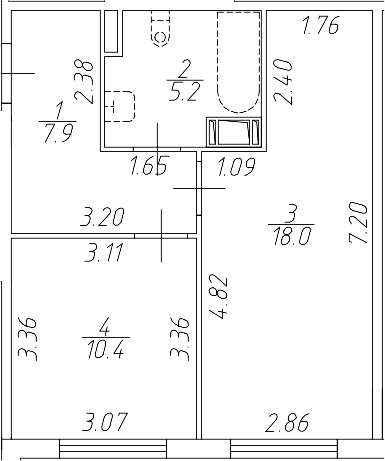 Планировка — Апарт-отель Начало, 2-комн., 42 м²