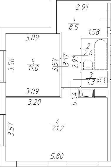 Планировка — Апарт-отель Начало, 2-комн., 45 м²