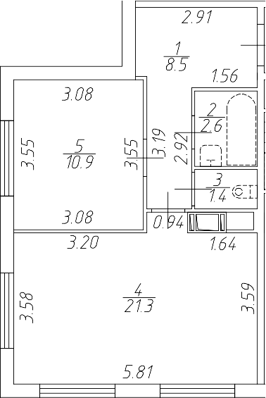 Планировка — Апарт-отель Начало, 2-комн., 45 м²