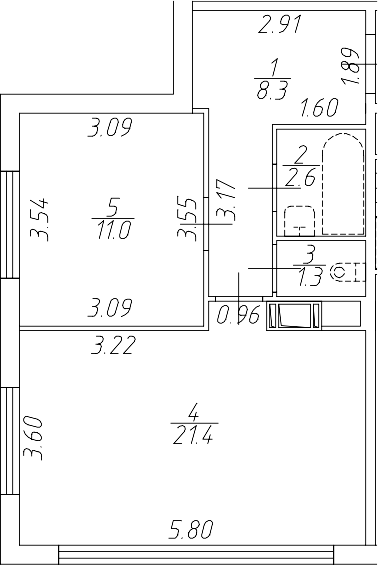 Планировка — Апарт-отель Начало, 2-комн., 45 м²