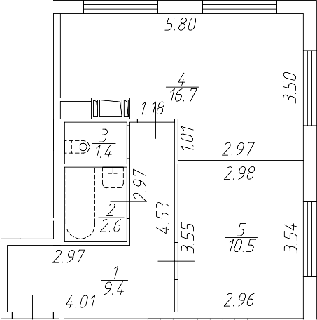 Планировка — Апарт-отель Начало, 2-комн., 41 м²