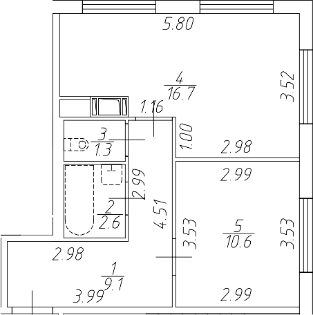 Планировка — Апарт-отель Начало, 2-комн., 40 м²