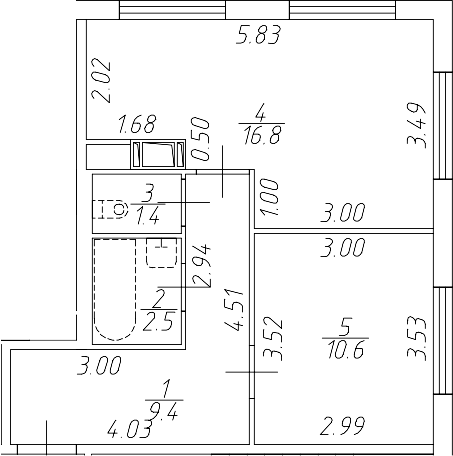Планировка — Апарт-отель Начало, 2-комн., 41 м²
