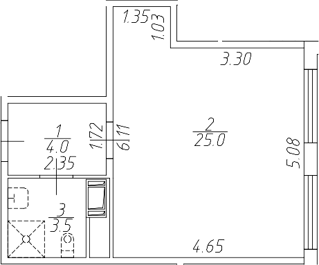 Планировка — Апарт-отель Начало, Студия, 33 м²