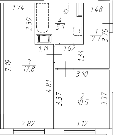 Планировка — Апарт-отель Начало, 2-комн., 41 м²