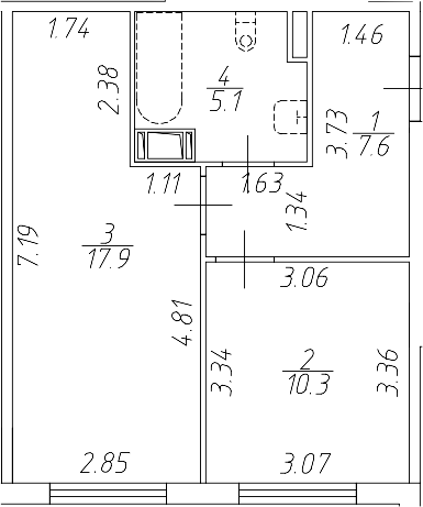 Планировка — Апарт-отель Начало, 2-комн., 41 м²