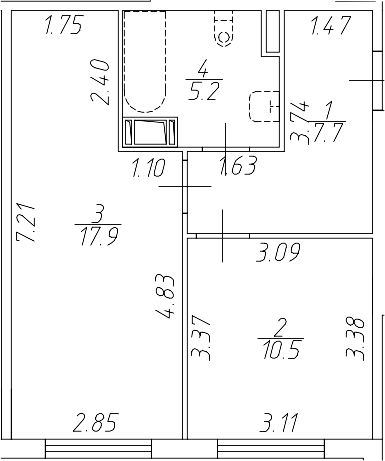 Планировка — Апарт-отель Начало, 2-комн., 41 м²