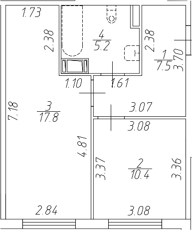 Планировка — Апарт-отель Начало, 2-комн., 41 м²