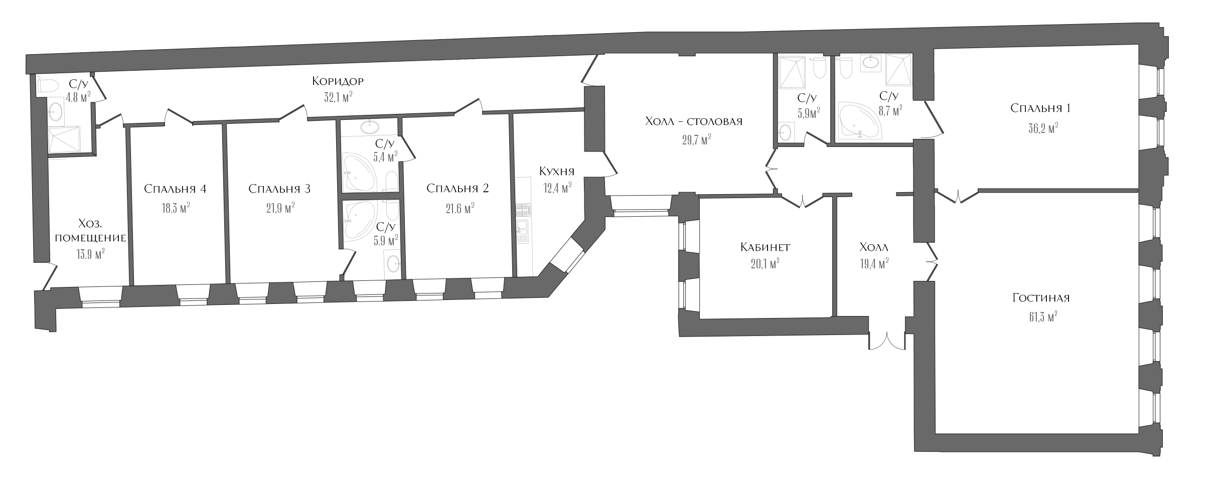 Планировка — Три Грации, 6-комн., 307 м²