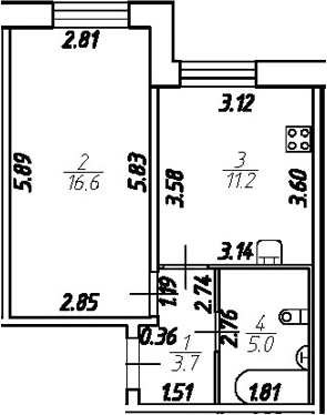 Планировка — Удача, 1-комн., 37 м²