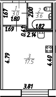 Планировка — Удача, Студия, 24 м²