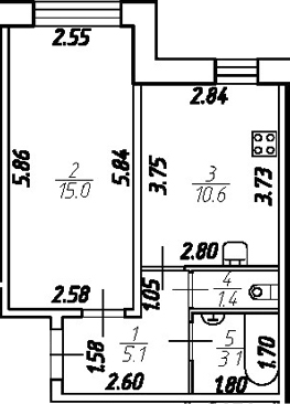 Планировка — Удача, 1-комн., 35 м²