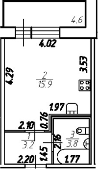 Планировка — Удача, Студия, 23 м²