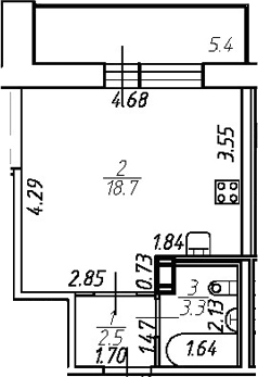 Планировка — Удача, Студия, 25 м²